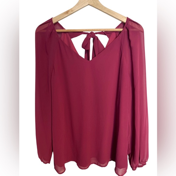 Nine West Long Sleeve Satin Ribbon Tie-Back Top Maroon Women’s Size Medium - Picture 12 of 12
